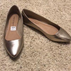 Gold Metallic Shimmer Pointed Toe Flats shoes 11